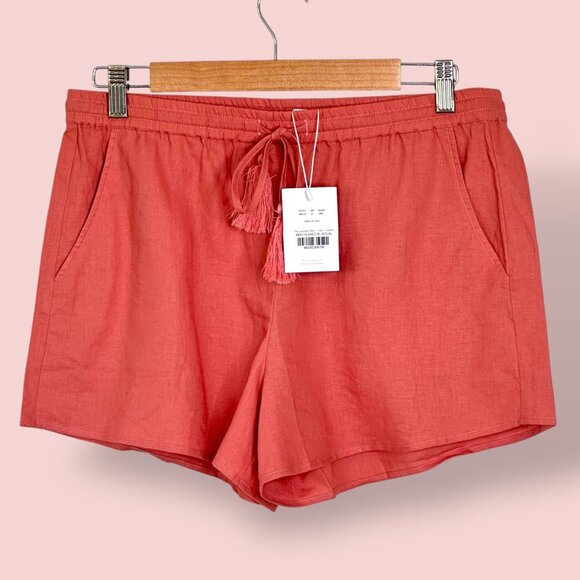 NEW Andie Swim‎ Graciosa Shorts Linen Blend Coral Tassel Tie Vacation Size Med - Picture 1 of 7